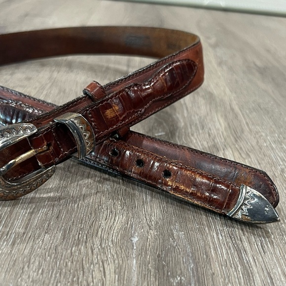 Vintage Brighton Hand Made USA Leather Patina Silver Buckle Clasp Ornate main image 5